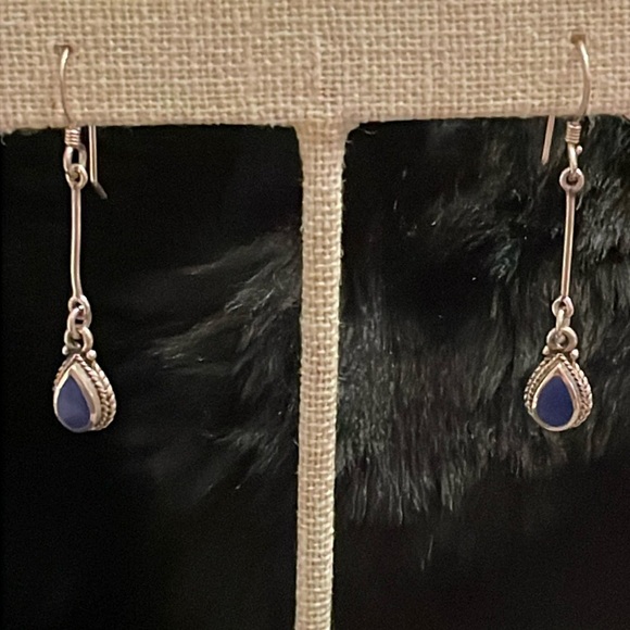Silver and Lapis dangle earrings vintage Very cool! Hippie Boho 1 3/4” long - Picture 2 of 5